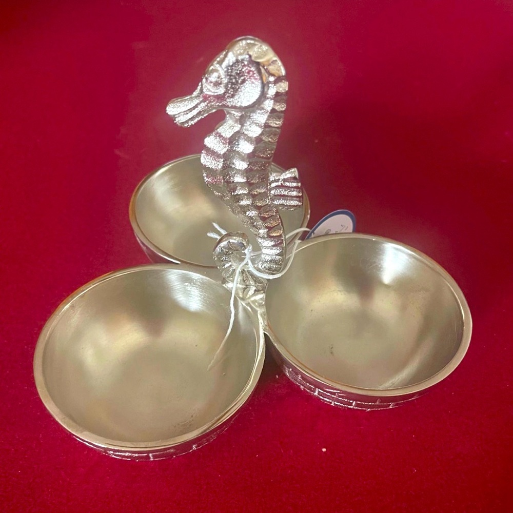 Seahorse silver coastal decor serving tray NWOPT